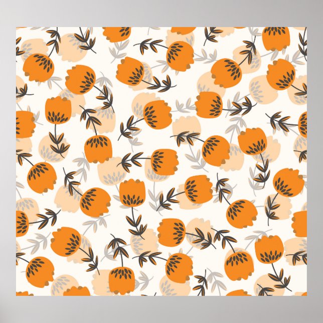 Folk Art Flowers Scandinavian Style Poster (Front)