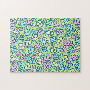 Folk Art Flowers Spring Green Pastel Colours Jigsaw Puzzle