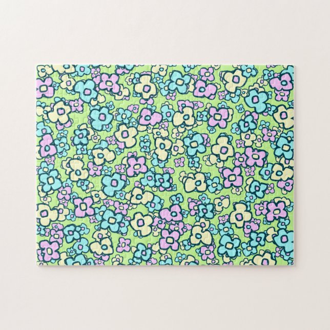 Folk Art Flowers Spring Green Pastel Colours Jigsaw Puzzle (Horizontal)