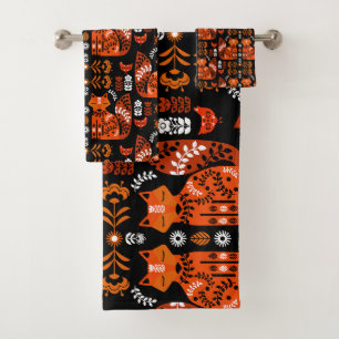 Folk Art Fox And Hen Bath Towel Set