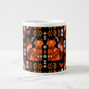 Folk Art Fox And Hen Large Coffee Mug