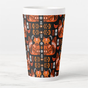 Folk Art Fox And Hen Latte Mug