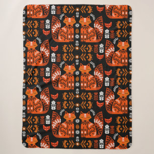 Folk Art Fox And Hen Sherpa Blanket