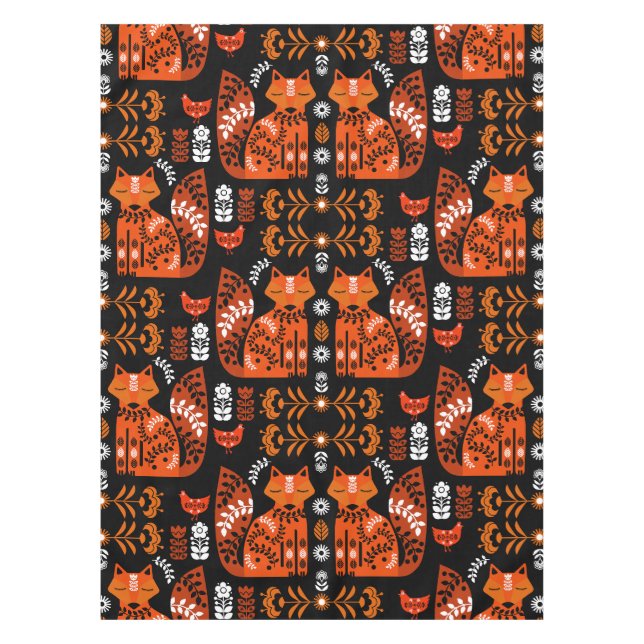 Folk Art Fox And Hen Tablecloth (Front)