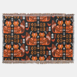 Folk Art Fox And Hen Throw Blanket
