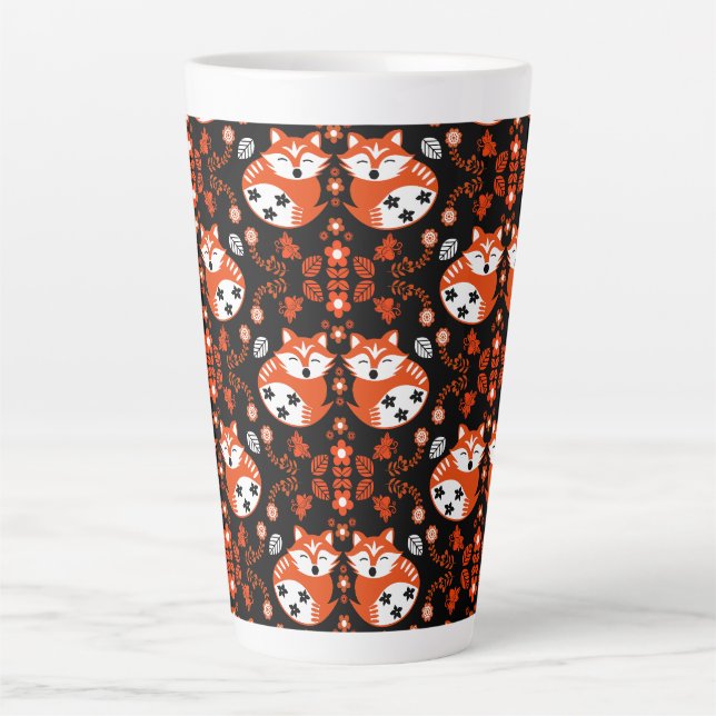 Folk Art Fox Print Decor Latte Mug (Front)