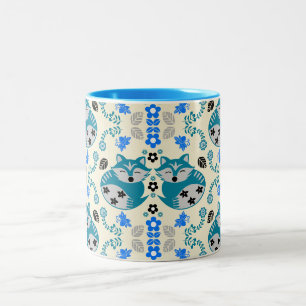 Folk Art Fox Print Decor Two-Tone Coffee Mug
