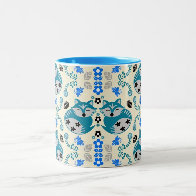 Folk Art Fox Print Decor Two-Tone Coffee Mug (Center)