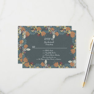 Folk Art Frame in Blue Brown Tan RSVP Card