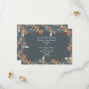 Folk Art Frame in Blue Brown Tan Save The Date