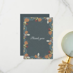 Folk Art Frame in Blue Brown Tan Thank You Card
