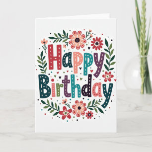 Folk Art Happy Birthday Wishes Card