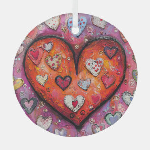 Folk Art Heart Glass Tree Decoration
