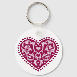 Folk Art Heart - Keychain