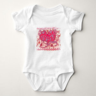 Folk Art Heart with leaves and flowers Baby Bodysuit