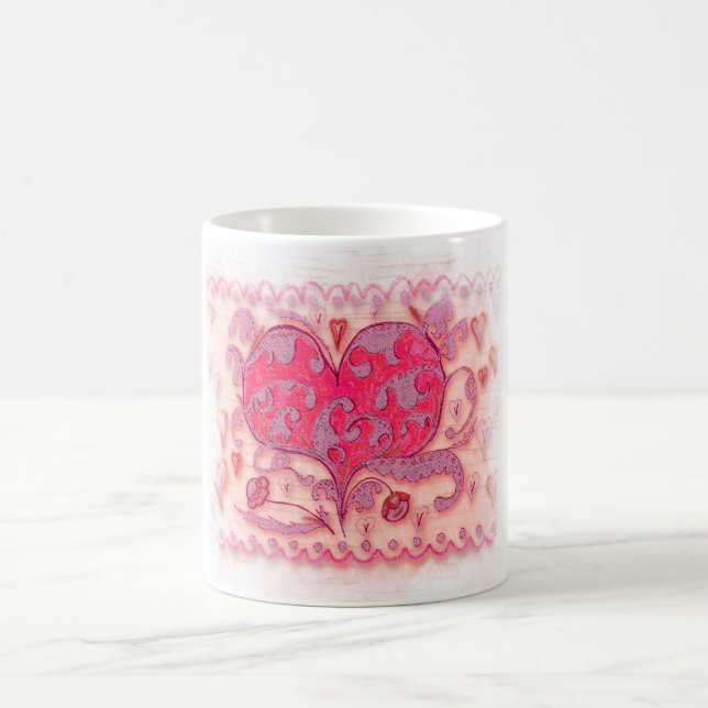 Folk Art Heart with leaves and flowers Coffee Mug (Center)