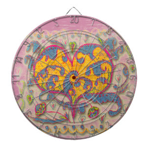 Folk Art Heart with leaves and flowers Dartboard