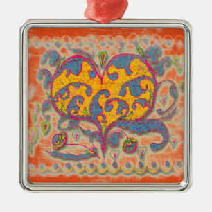 Folk Art Heart with leaves and flowers Metal Tree Decoration