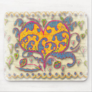 Folk Art Heart with leaves and flowers Mouse Pad