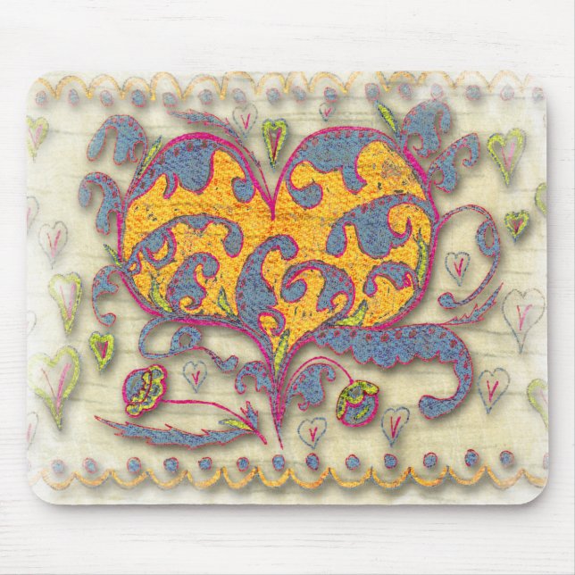 Folk Art Heart with leaves and flowers Mouse Pad (Front)