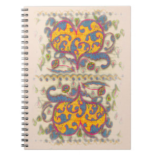 Folk Art Heart with leaves and flowers Notebook