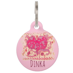 Folk Art Heart with leaves and flowers  Pet Tag