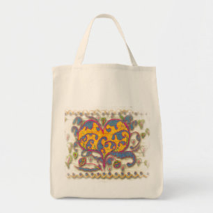 Folk Art Heart with leaves and flowers Tote Bag