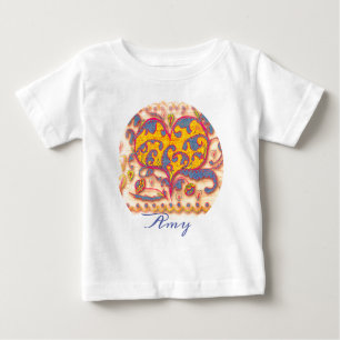 Folk Art Heart with leaves, flowers & name Baby T-Shirt
