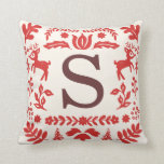 Folk Art Holiday Monogram Pillow<br><div class="desc">Hand drawn custom red and ivory holiday design by Shelby Allison that can be personalised with your initial.</div>