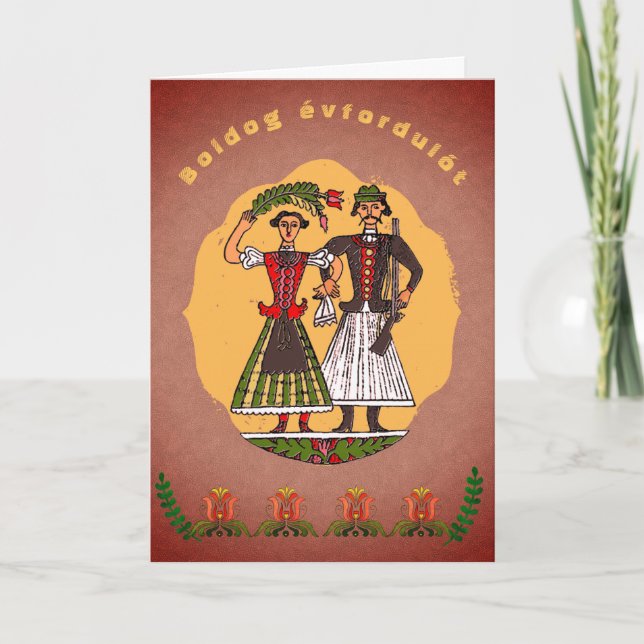  Folk Art HungarianCouple Happy Anniversary Card (Front)