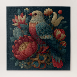 Folk Art Illustration of a Bird Among Vibrant Flow Jigsaw Puzzle
