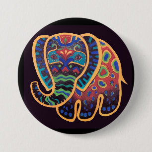 Folk Art Indian Elephant 7.5 Cm Round Badge