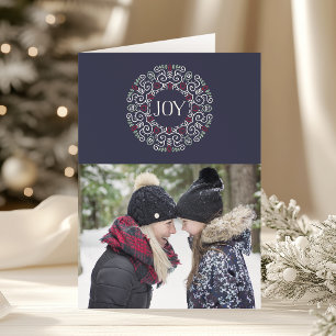 Folk Art Joy   Folded Holiday Photo Card