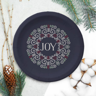 Folk Art Joy Holiday Paper Plate