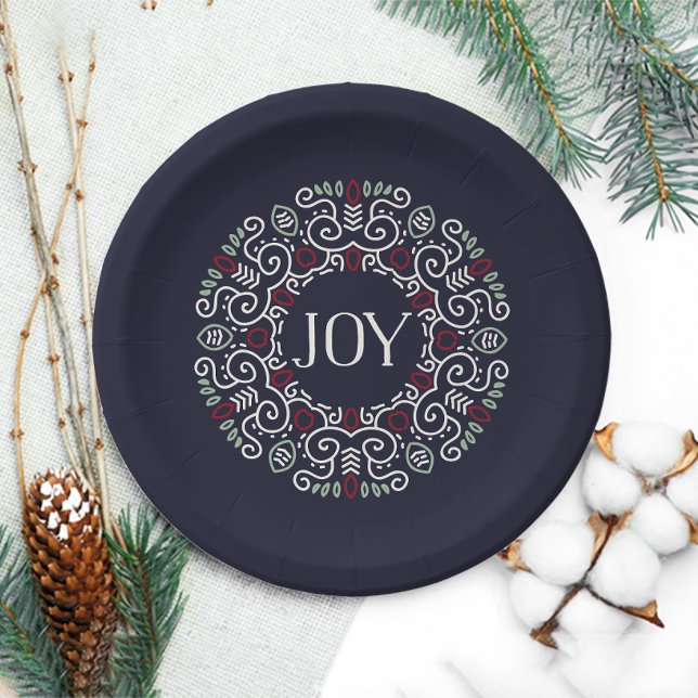 Folk Art Joy Holiday Paper Plate (Creator Uploaded)