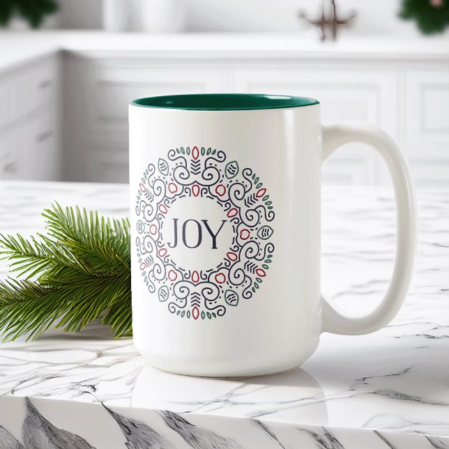 Folk Art Joy Holiday Two-Tone Coffee Mug (Creator Uploaded)