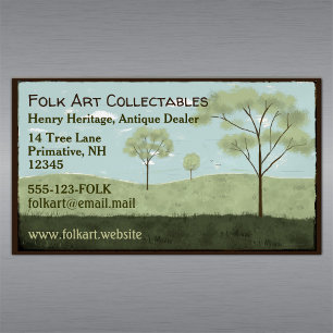 Folk Art Landscape Primitive Americana Trees Magnetic Business Card