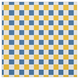 Folk Art Lemon Chequerboard in Gold & Blue  Fabric