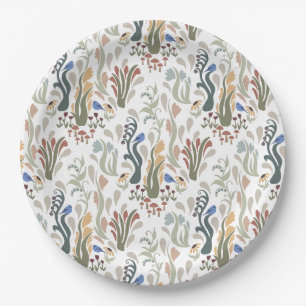 Folk Art Meadow & Blue Bird in Earth Tones Paper Plate