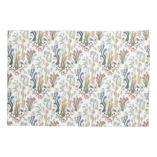 Folk Art Meadow & Blue Bird in Earth Tones Pillowcase