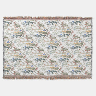 Folk Art Meadow & Blue Bird in Earth Tones Throw Blanket