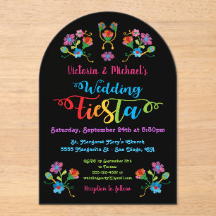 Folk Art Mexican Fiesta Acrylic Wedding Invitation