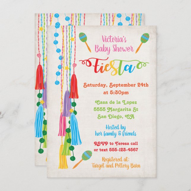 Folk Art Mexican Fiesta Baby Shower Invitation (Front/Back)