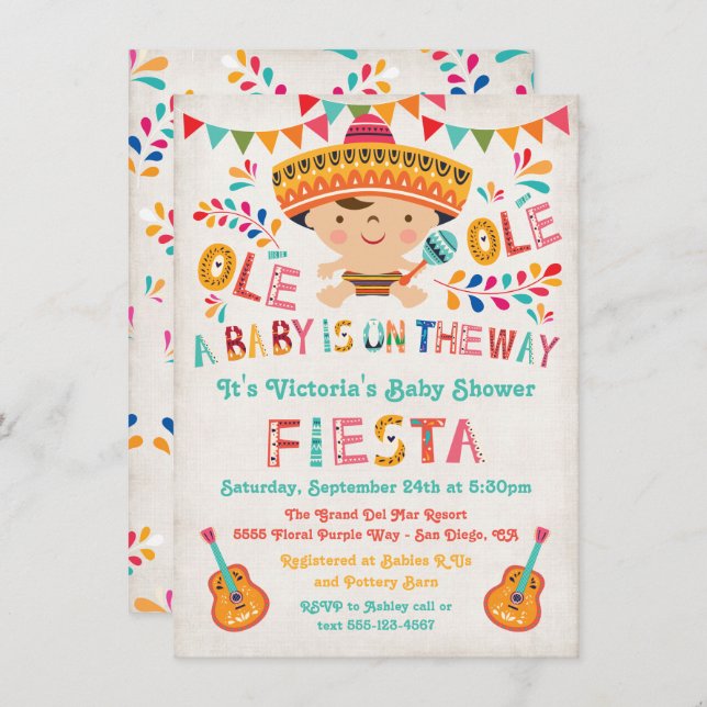 Folk Art Mexican Fiesta Baby Shower Invitation (Front/Back)