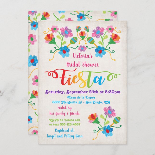 Folk Art Mexican Fiesta Bridal Shower Invitation (Front/Back)