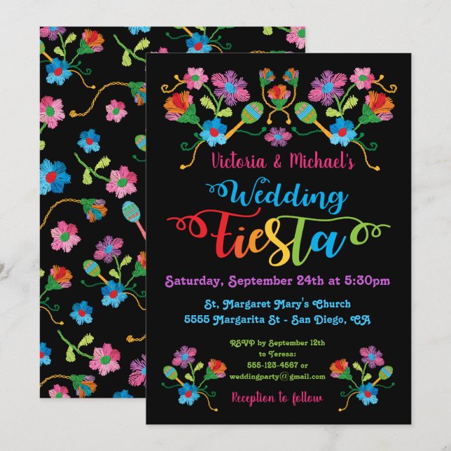 Folk Art Mexican Fiesta Wedding Invitation (Front/Back)