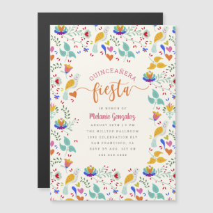 Folk Art Mexican Floral Quinceañera Fiesta Magnetic Invitation