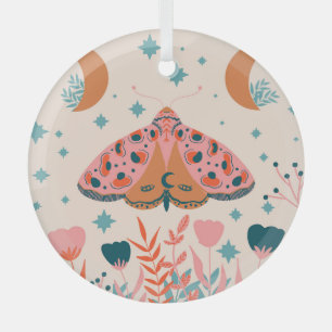 Folk Art Moths: Bright Vintage Illustration Glass Tree Decoration
