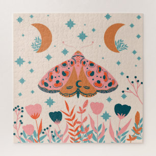 Folk Art Moths: Bright Vintage Illustration Jigsaw Puzzle