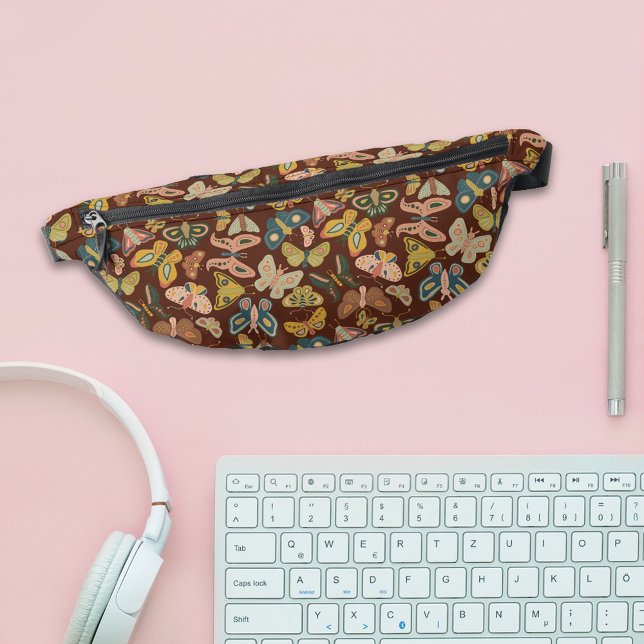 Folk Art Moths Butterflies Pink Blue Brown Bum Bags (Creator Uploaded)